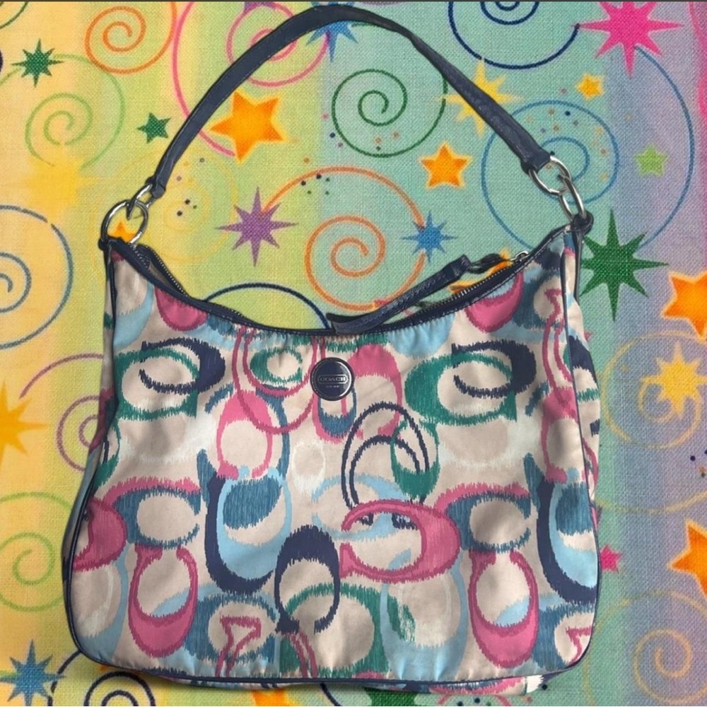 vintage 2000s coach signature ikat print hobo shoulder bag